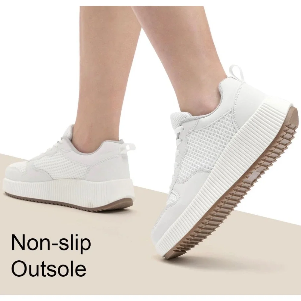 NIB Kyedoo Women Platform Walking Shoes White Mesh Sneaker Lace Up Sz 8